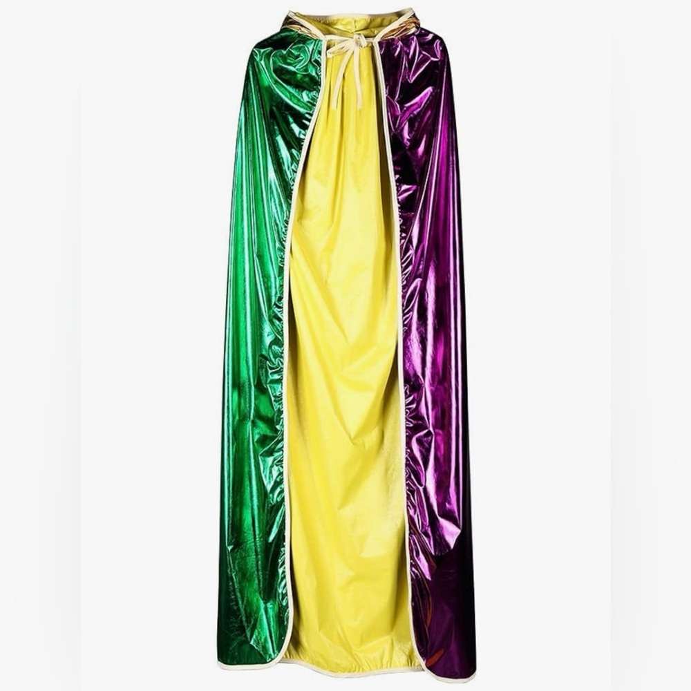 Mardi Gras Shimmering Cape & Mask, Yellow Green Purple Cape & Mask, Beads